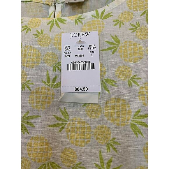 J.CREW Linen Top Short Sleeve Blouse Pineapple Print Women's Sz L -MSRP 64.50$ - Picture 6 of 9